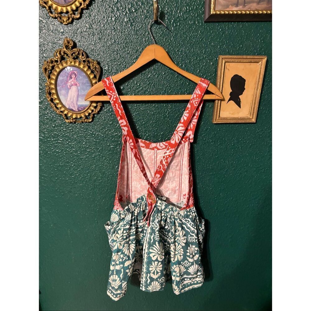 Free People Palm Bay Sz Small Red and Green Floral Romper - Picture 4 of 6
